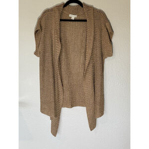 Coldwater Creek Women’s L Open Front Linen Blend Cardigan Tan Short Sleeve
